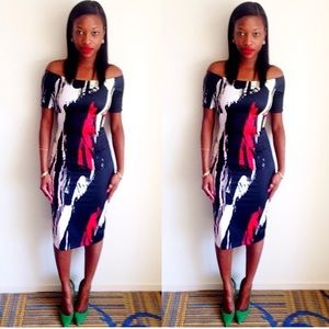 H&M Dresses - Black, Red & White Off Shoulder Midi-Dress H&M Dresses - Black, Red & White Off Shoulder Midi-Dress